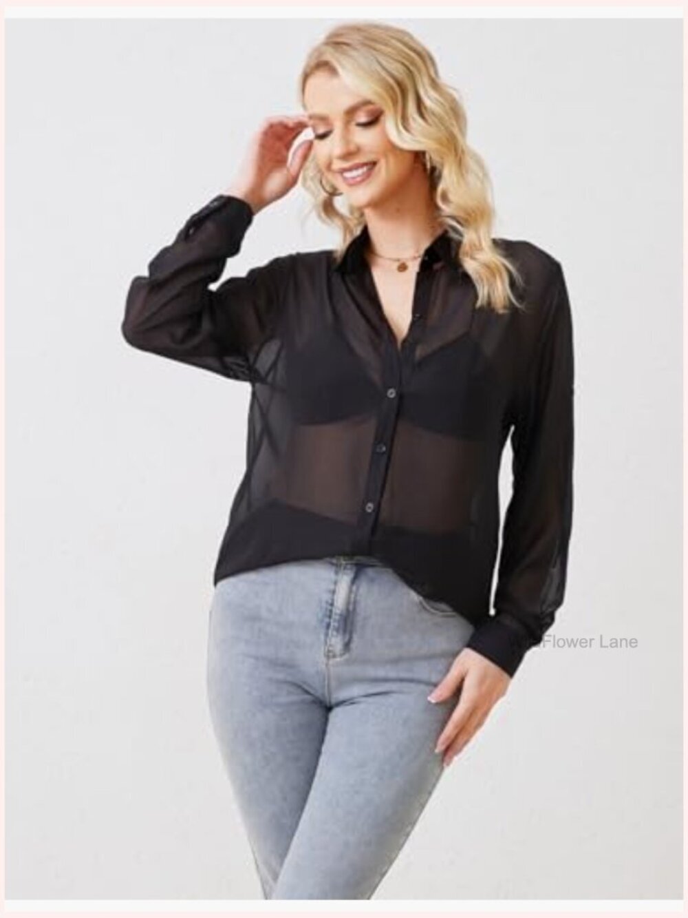 Sheer Button Down Blouse Long Sleeve Mesh See Through Nightwear Clubwear - Picture 3 of 7